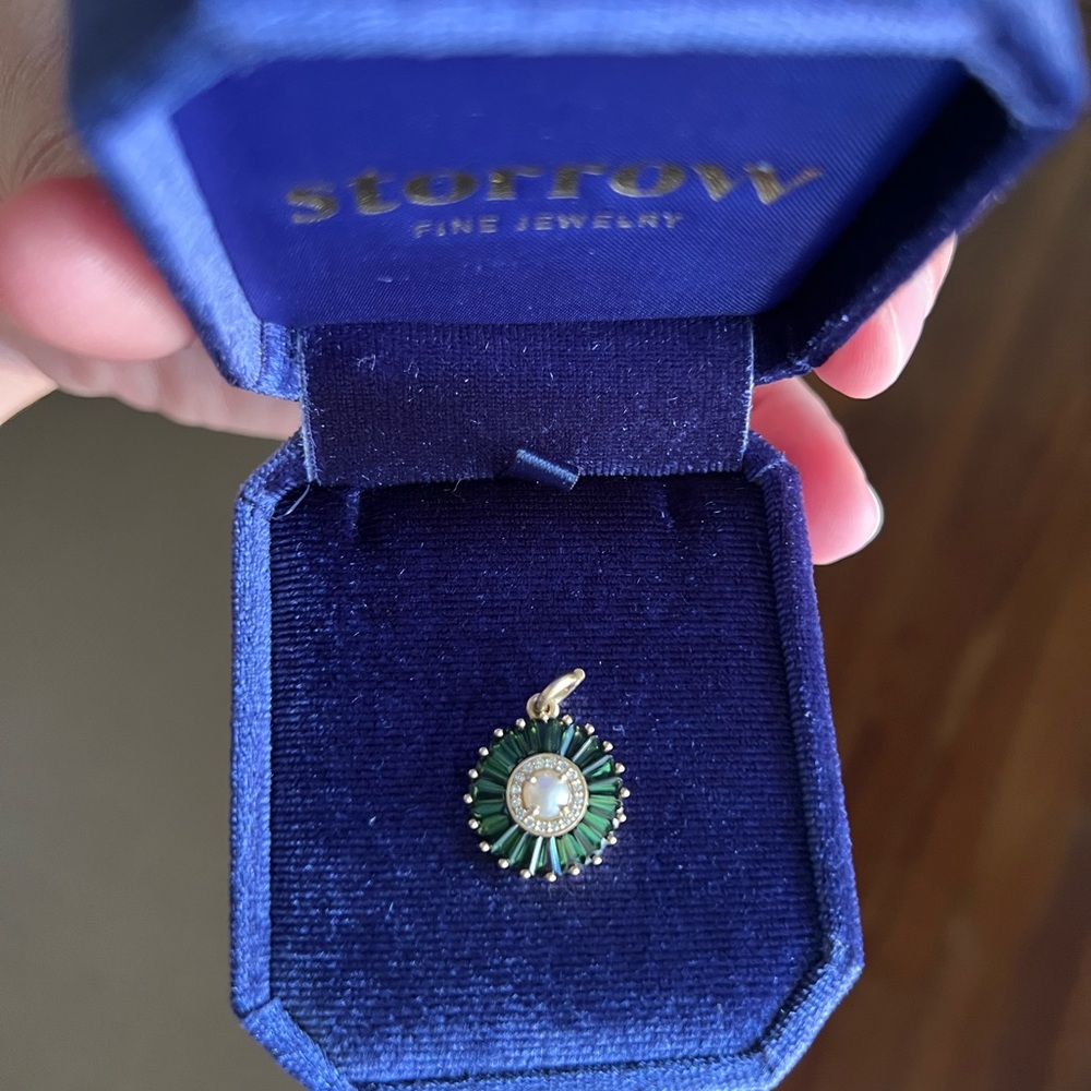 Storrow 14K gold green tourmaline diamond and pearl Emily charm